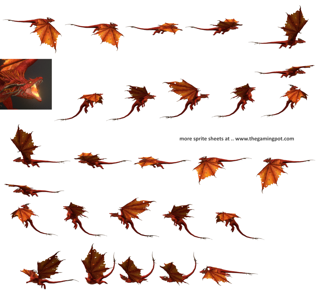 Inferno Dragon sprite sheet 3D HD