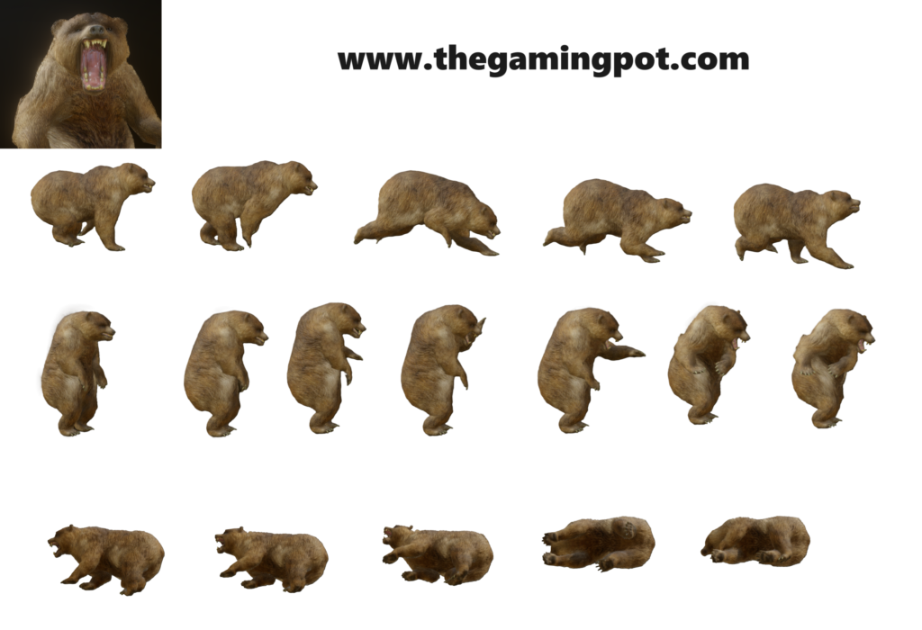 brown bear character sprites HD high quality transparent background