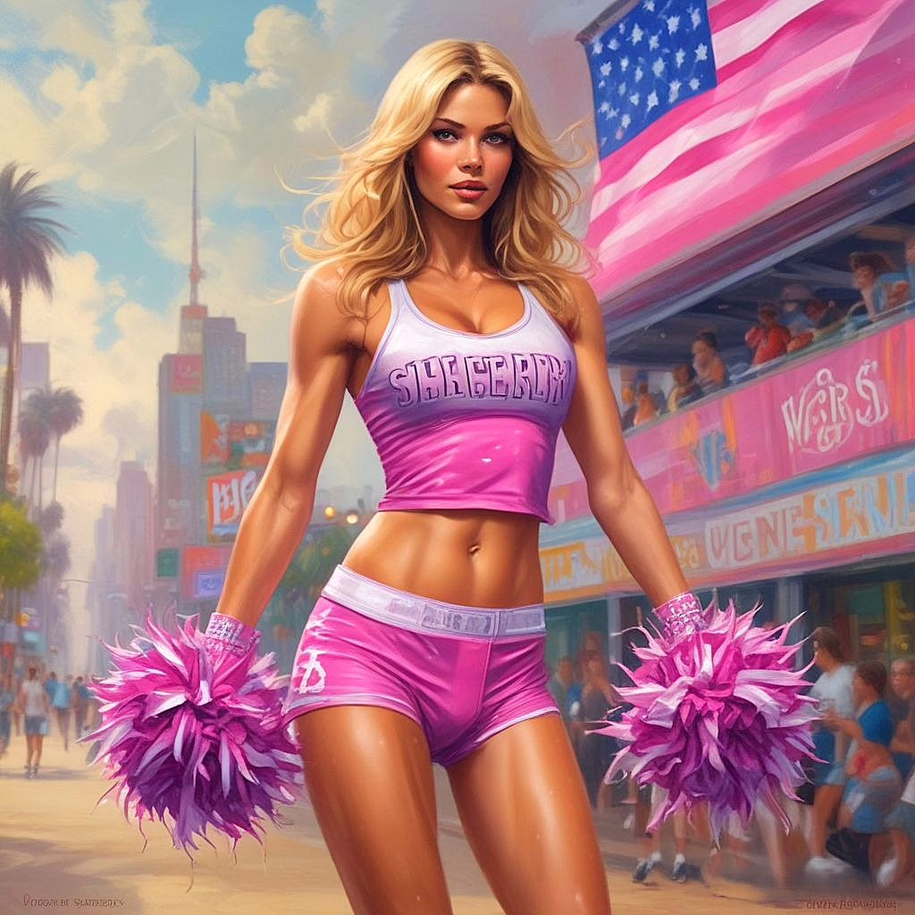 Beautiful Cheerleader Girl Wearing Pink Boxer Pants High Detailed A2 3